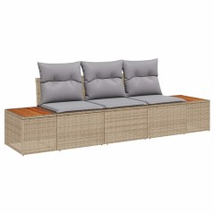 vidaXL Set di Sofà da Giardino 3 Pezzi con Cuscini Beige in Rattan Sintetico e Acacia