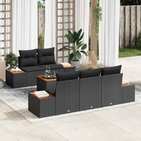 vidaXL Set di Divani da Giardino a 6 Pezzi con Cuscini Neri in Rattan Sintetico e Acacia