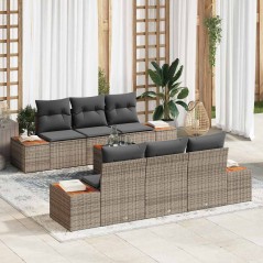 vidaXL Set Divano da Giardino 7 Pezzi con Cuscini in Grigio Rattan Sintetico e Acacia.