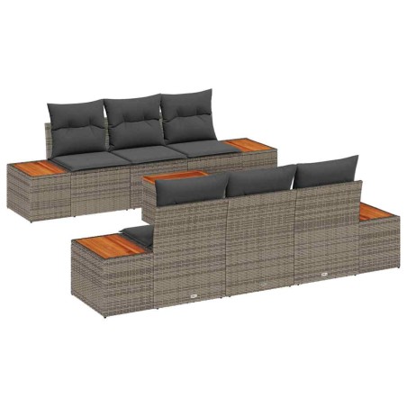 vidaXL Set Divano da Giardino 7 Pezzi con Cuscini in Grigio Rattan Sintetico e Acacia.