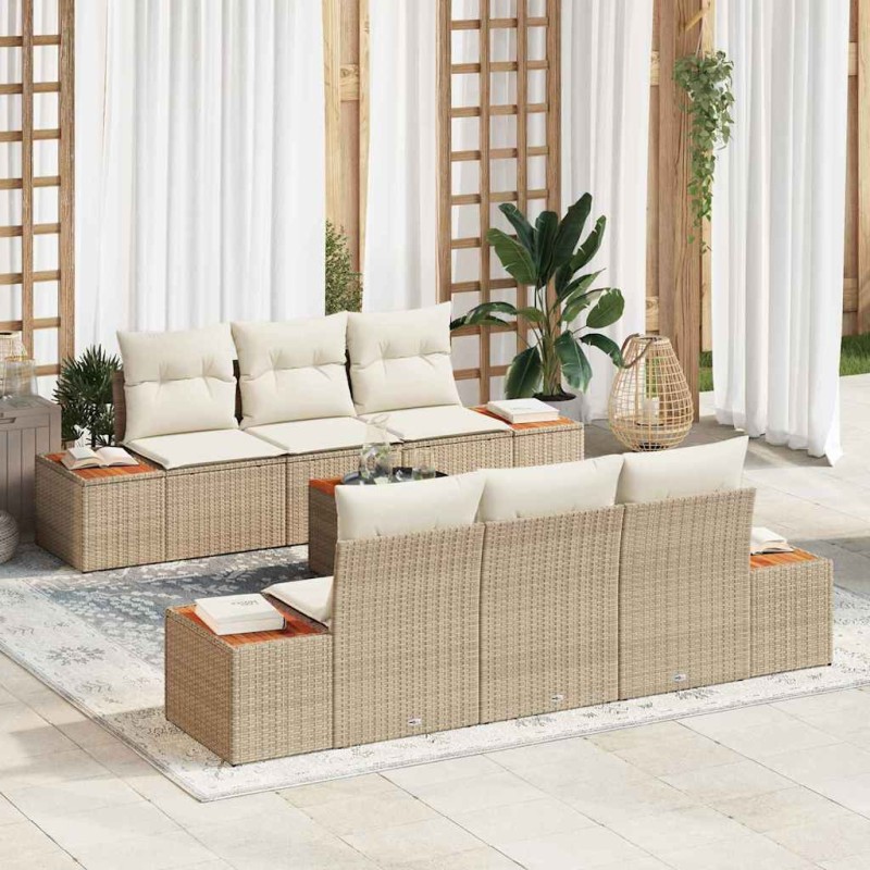 vidaXL Set di divani da giardino 7 pezzi con cuscini in polirattan beige e acacia. vidaXL Set di divani da giardino 7 pezzi con cuscini in polirattan beige e acacia.