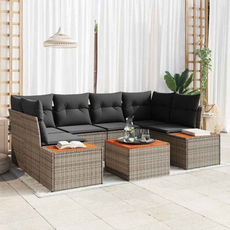 vidaXL Set da Giardino con Divano a 6 Pezzi e Cuscini Grigi in Polirattan Acacia