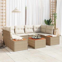 vidaXL Set di divani da giardino a 6 pezzi con cuscini beige in polirattan e legno di acacia.