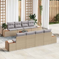 vidaXL Set di divani da giardino 9 pezzi con cuscini beige in rattan sintetico e legno di acacia