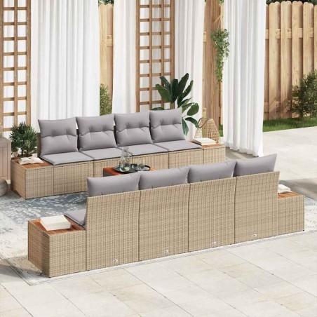 vidaXL Set di divani da giardino 9 pezzi con cuscini beige in rattan sintetico e legno di acacia