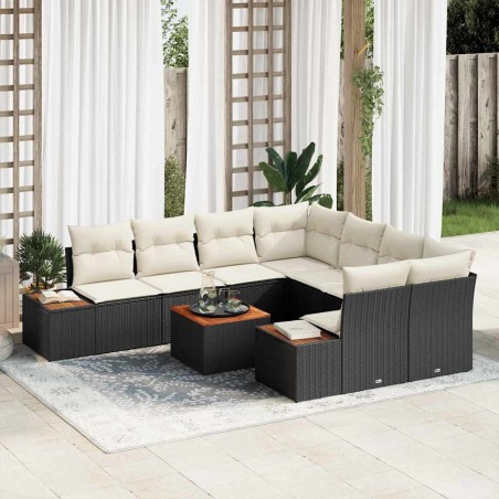 vidaXL Set Divani da Giardino 9 Pezzi con Cuscini in Rattan Polipropilene Nero e Acacia