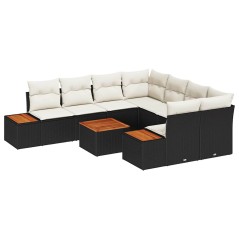vidaXL Set Divani da Giardino 9 Pezzi con Cuscini in Rattan Polipropilene Nero e Acacia