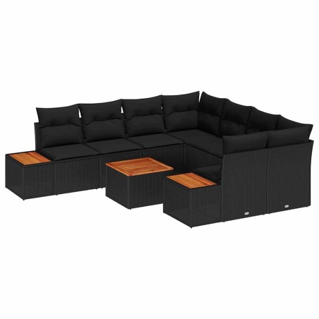 Set Divani Giardino vidaXL 9 Pezzi con Cuscini Nero Rattan Sintetico Acacia