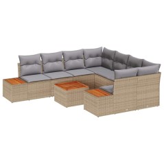 vidaXL Set Giardino con 9 pezzi e cuscini beige in polyrattan e legno d'acacia
