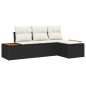 Set Divano da Giardino vidaXL 4 Pezzi con Cuscini Rattan Polio Nero Acacia Set Divano da Giardino vidaXL 4 Pezzi con Cuscini Rattan Polio Nero Acacia