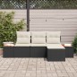 Set Divano da Giardino vidaXL 4 Pezzi con Cuscini Rattan Polio Nero Acacia Set Divano da Giardino vidaXL 4 Pezzi con Cuscini Rattan Polio Nero Acacia