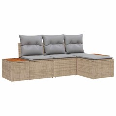 Set di Divani da Giardino vidaXL 4 Pezzi con Cuscini Beige Polyrattan Acacia