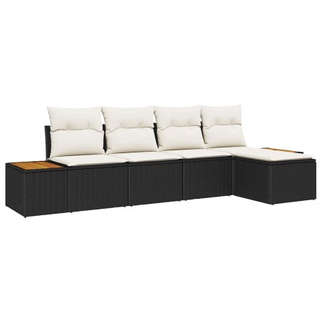 vidaXL Set di divani da giardino 5 pezzi con cuscini in poly rattan neri e acacia.