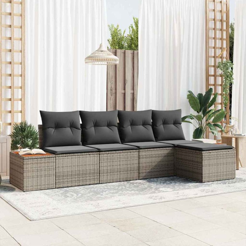 vidaXL Set di divani da giardino con cuscini grigi in rattan sintetico e acacia, composto da 5 pezzi. vidaXL Set di divani da giardino con cuscini grigi in rattan sintetico e acacia, composto da 5 pezzi.