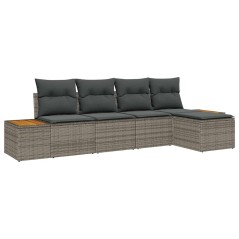 vidaXL Set di divani da giardino con cuscini grigi in rattan sintetico e acacia, composto da 5 pezzi.