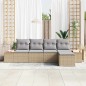 vidaXL Set di divani da giardino con cuscini beige in rattan sintetico e acacia, 5 pezzi