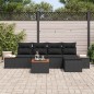 vidaXL Set di divano da giardino 6 pezzi con cuscini in rattan nero e acacia. vidaXL Set di divano da giardino 6 pezzi con cuscini in rattan nero e acacia.