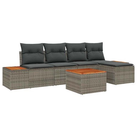 vidaXL Set giardino 6 pezzi con cuscini grigi in polyrattan e acacia.