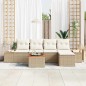 vidaXL Set di divani da giardino con cuscini, 6 pezzi, beige, in polirattan e acacia. vidaXL Set di divani da giardino con cuscini, 6 pezzi, beige, in polirattan e acacia.
