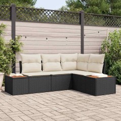 vidaXL Set da giardino di 4 pezzi con cuscini neri in rattan sintetico e legno di acacia