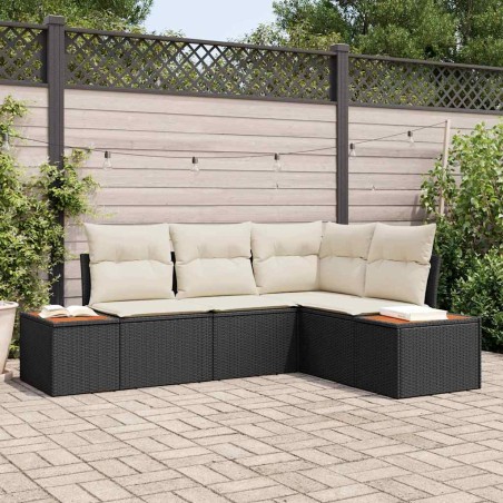 vidaXL Set da giardino di 4 pezzi con cuscini neri in rattan sintetico e legno di acacia