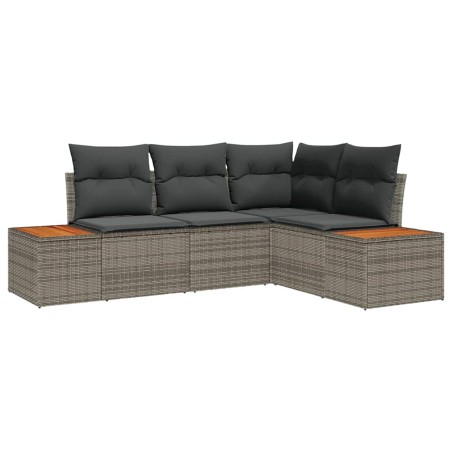 vidaXL Set da Giardino 4 Pezzi con Cuscini Grigi in Polyrattan e Acacia