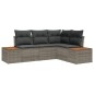 vidaXL Set da Giardino 4 Pezzi con Cuscini Grigi in Polyrattan e Acacia vidaXL Set da Giardino 4 Pezzi con Cuscini Grigi in Polyrattan e Acacia