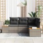vidaXL Set da Giardino 4 Pezzi con Cuscini Grigi in Polyrattan e Acacia vidaXL Set da Giardino 4 Pezzi con Cuscini Grigi in Polyrattan e Acacia