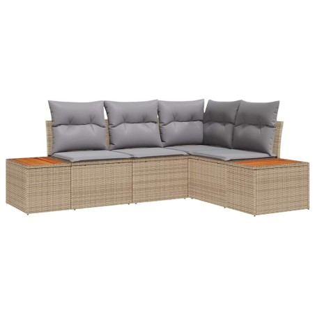 vidaXL Set di divano da giardino 4 pezzi con cuscini in rattan sintetico beige e acacia.