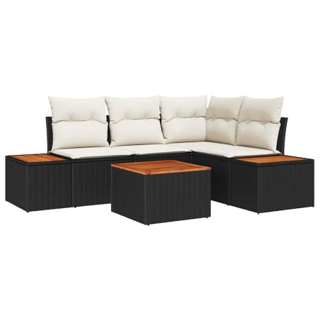 vidaXL Set divano da giardino 5 pezzi con cuscini in polirattan nero e legno di acacia.