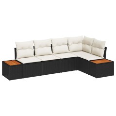 vidaXL Set da giardino in 5 pezzi con cuscini - Rattan plastico nero e acacia
