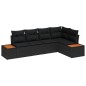 vidaXL Set di divano da giardino a 5 pezzi con cuscini in rattan sintetico nero e acacia vidaXL Set di divano da giardino a 5 pezzi con cuscini in rattan sintetico nero e acacia