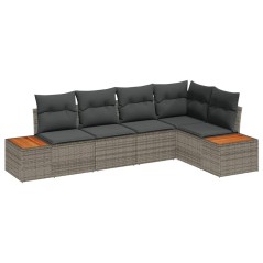 vidaXL Set Divano da Giardino 5 Pezzi Grigio con Cuscini in Vimini di Acacia