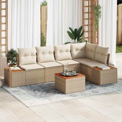 vidaXL Set di divano da giardino 6 pezzi con cuscini in rattan sintetico beige e acacia.
