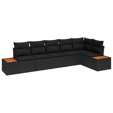 vidaXL Set di divani da giardino 6 pezzi con cuscini in rattan polietilene nero e legno di acacia