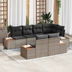 vidaXL Set di divani da giardino 7 pezzi con cuscini in polyrattan grigio e acacia
