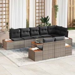 vidaXL Set di divani da giardino vitaXL a 9 pezzi con cuscini grigi in rattan poli e acacia.