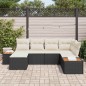 vidaXL Set di divani da giardino , 6 pezzi con cuscini in rattan polietilene nero e acacia. vidaXL Set di divani da giardino , 6 pezzi con cuscini in rattan polietilene nero e acacia.
