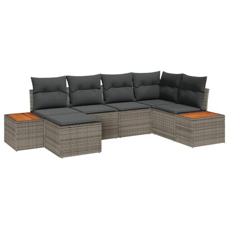 vidaXL Set di divani da giardino 6 pezzi con cuscini grigi in polirattan e legno di acacia.
