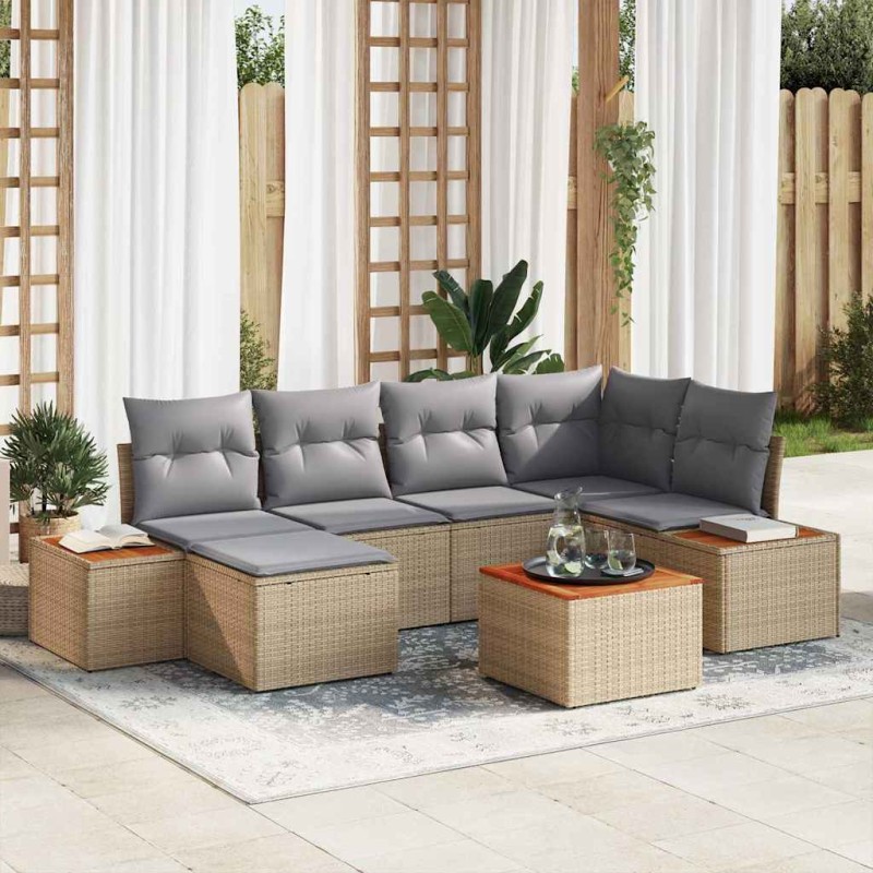 Set di Divani da Giardino vidaXL con Cuscini Beige Polyrattan Acacia
