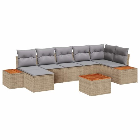 vidaXL Set da giardino 8 pezzi con cuscini, rattan poli beige e acacia.