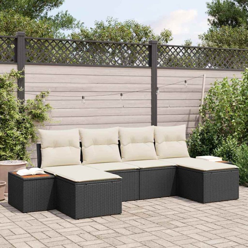 vidaXL Set di divani da giardino , 6 pezzi con cuscini in rattan sintetico di acacia neri. vidaXL Set di divani da giardino , 6 pezzi con cuscini in rattan sintetico di acacia neri.