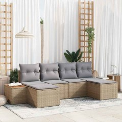 vidaXL Set da Giardino 6 Pezzi con Cuscini in Rattan Sintetico Beige e Acacia