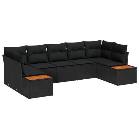 vidaXL Set di divani da giardino 7 pezzi con cuscini in polirattan nero e legno di acacia.
