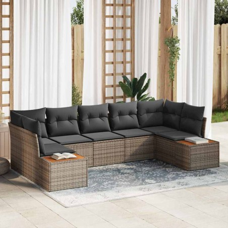 vidaXL Set di Divano da Giardino a 7 Pezzi con Cuscini Grigi in Rattan Sintetico