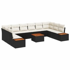 vidaXL Set di divani da giardino da 11 pezzi con cuscini in rattan nero e legno di acacia