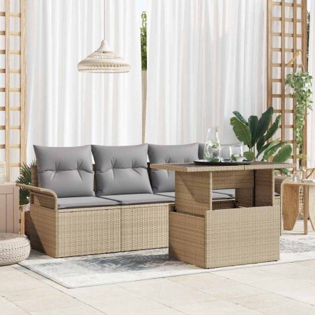 vidaXL Set di divani da giardino 5 pezzi con cuscini beige in rattan sintetico
