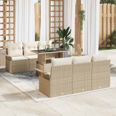 vidaXL Set Divano Giardino 7 Pezzi con Cuscini Beige in Poly Rattan