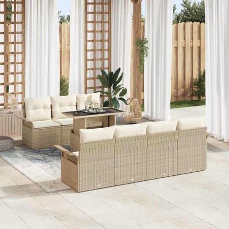 vidaXL Set di divani da giardino 8 pezzi con cuscini beige in polirattan