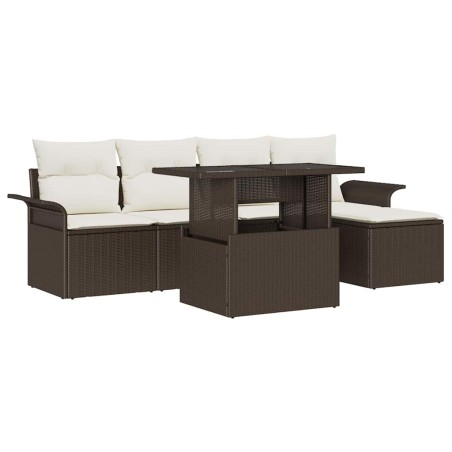 vidaXL Set da giardino con 6 pezzi e cuscini in rattan polietilene marrone
